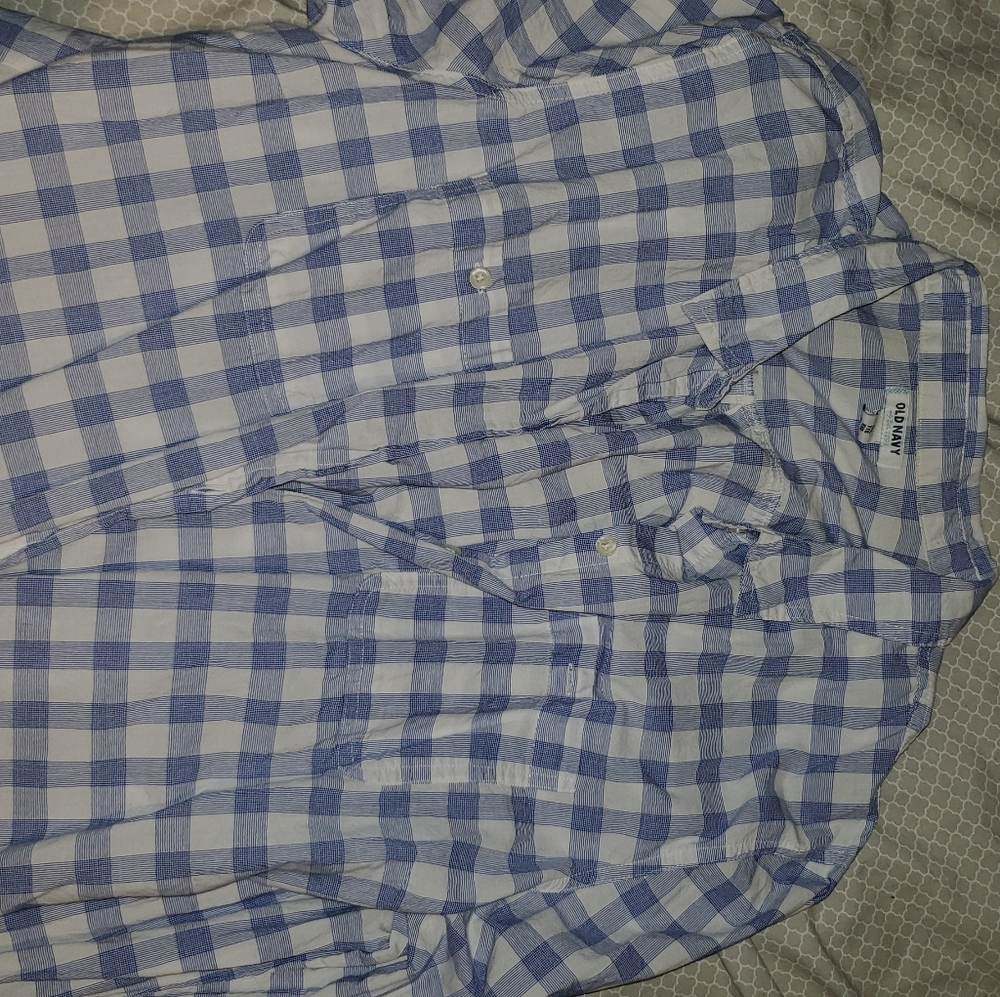 Blue/white checkered or plaid button down